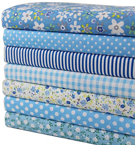 aufodara 7 pezzi 50x50 cm Quadrati Tessuto Cotone Stoffa Patchwork Modelli Diversi Tessuti per Cucito, Quilting, Artigianato, Fai da te, Hobby Creativi, Materiali pacchetto (Blu)