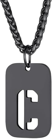 Richsteel Halskette Herren Kette Männer mit Buchstaben A-Z Schwarz Anhänger | Kette Buchstaben 55+5cm Anhänger für Herren Dogtag Namenskette Partnerkette mit Geschenkebox Personalisierbar Gravuren