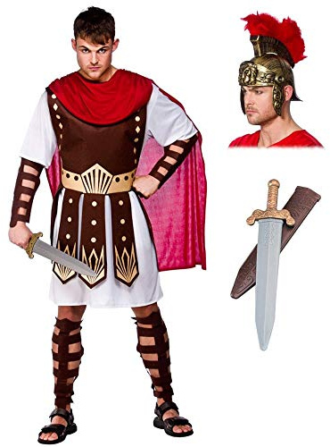 A2ZFD Mens Roman Centurion Costume + Helmet (With Sword Option) - Gladiator Fancy Dress (Medium (Chest 41), + Helmet & Sword)