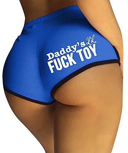 Womens Yoga Booty Shorts Sexy Printed Dance Sport Workout Hot Pants Plus Size Lounge Wear Briefs Blue XL