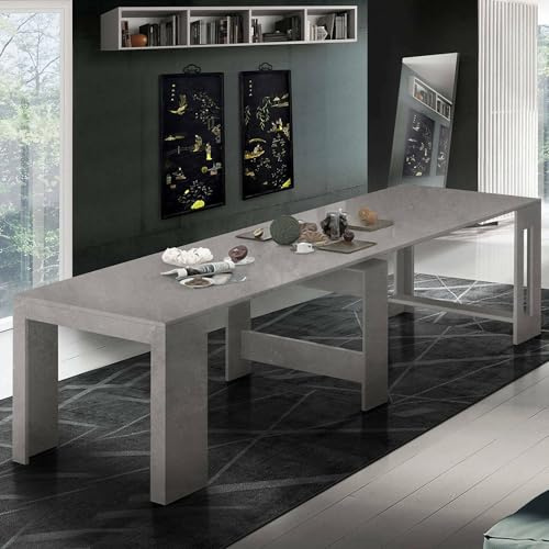Dmora - Ausziehbare Konsole Martino, Ausziehbare Konsole für bis zu 12 Sitzplätze, Tisch mit Verlängerungshaltern, 100 % Made in Italy, 51/300 x 90 x 77 cm, grauer Marmor,