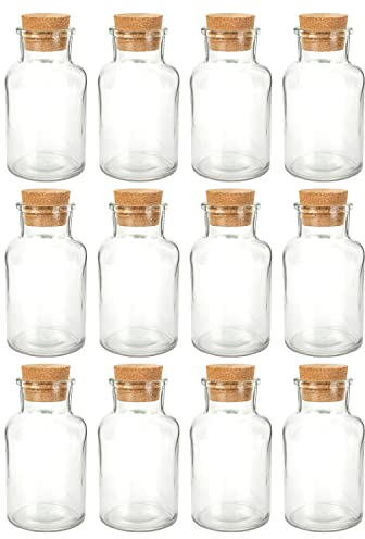 Schramm® Gewürzgläser 150 ml rund 10,3 x 5,8 cm wählbar 6, 12 oder 24 Stück mit Kork Verschluss inkl. Etiketten verschiedene Anzahl wählbar Aufbewahrungsgläser, Größe:12 Stück