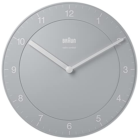 Braun Orologio da parete radiocontrollato Classic per il fuso orario dell'Europa centrale (DCF/GMT+1) con movimento silenzioso, facile da leggere, diametro 20 cm in grigio, modello BC06G-DCF.