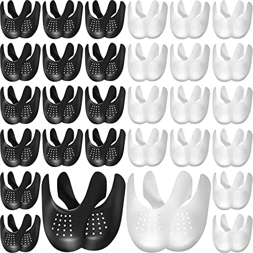 Potchen 30 Pairs Anti Wrinkle Shoe Protectors Bulk Sneaker Protector for Shoes Toe Box Shoe Protectors Sneaker Boot Creasers Crease Stoppers for Air Men Women, Black and White