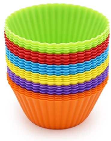 Silicone Cupcake Baking Cups 24 Pack, Reusable & Non-stick Muffin Cupcake Liners Holders Set for Party Halloween Christmas, Easy Clean Pastry Muffin Molds（Pack of 24,Multicolor）