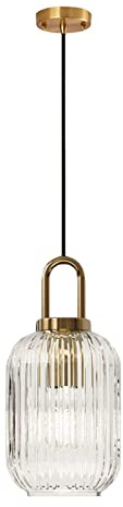 ZTTECH Klarglas-Pendelleuchte mit Lampenschirm aus geripptem Glas und Bronze-Finish, moderne Retro-Deckenleuchte, Hängelampe für Nachttisch, Esstisch, Kücheninsel (140mm)…