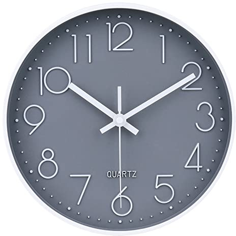jomparis 10 Inch Gray Wall Clock Battery Operated Silent & Non-Ticking Wall Clock for Home,Bathroom,Bedroom,Kitchen