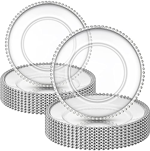 Zopeal 18 PCS Clear Charger Plates with Beaded Rim 13 Inch Plastic Round Charger Plates Bulk for Dinner Home Kitchen Wedding Party Tabletop(Silver)