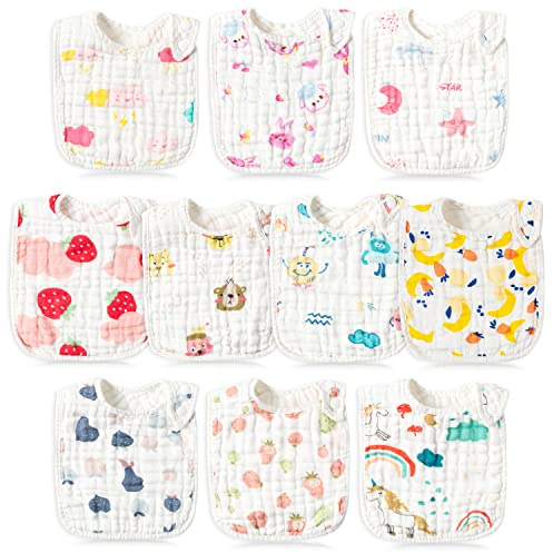WATINC 10pcs Baby Bibs for Boys Girls, Newborn Feeding Bandana Drool Bibs Absorbent Cotton DIY Painting Organic Cotton for Boys Girls Baby Shower Birthday Gift, Pink