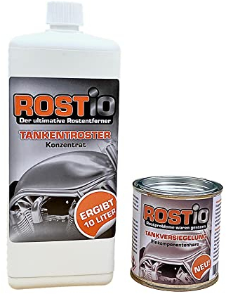 Rostio Tankentroster-Set 1L – inkl. 250ml Tankversiegelung – hochergiebig (1:10) – für Tanks bis 10L – Rostentferner & Korrosionsschutz – ethanolfest & flexibel – Set zur Tanksanierung