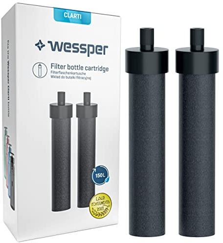 Wessper Wasserfilter Clarti, 2er Pack Filter Borosilikat Glas Trinkflaschen zur Reduzierung von Chlor, Mikropartikel und Anderen Geschmacksstörenden Stoffen im Leitungswasser