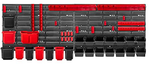 KADAX Verkstadshylla 116 x 39 cm – robust plast, UV-system, expanderbara väggplattor, röd/svart, 46 stycken