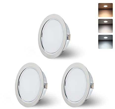 KYOTECH LED Cabinet Lights 230V, 4W LED IP44 G4 20 mm Recessed Spotlights for Flat Furniture 3000k/4000k/6000k Kitchen Hood, Recessed Bathroom Spotlight (Chrome, Set of 3)