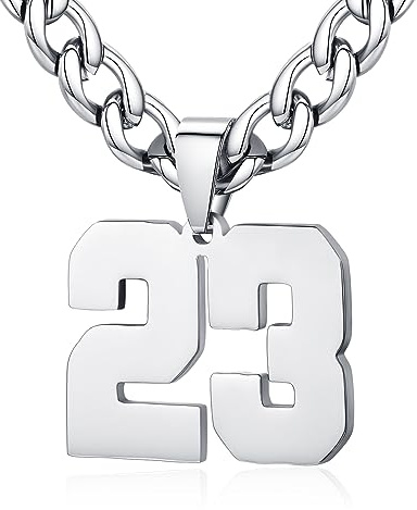 XIRUVE Herren Damen Edelstahl 0-99 Zahl Anhänger Glückszahl Jersey Nummer Sportler Halskette Personalisierte mit 6mm breite Panzerkette 23