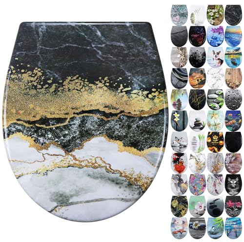 Fanmitrk WC Sitz mit Absenkautomatik, Toilettendeckel mit Motiv, Klodeckel mit Quick Release Funktion, Toilettensitz Befestigung von oben, Klobrille aus Duroplast (UF81950)
