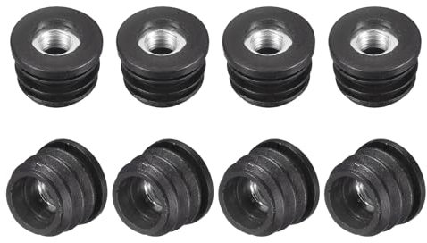 QUARKZMAN 8 Stück Kunststoff-Gewindeeinsätze mit M8-Gewinde, für 30mm/1,18 Außendurchmesser Rundrohr, verstellbare runde Schwarze Kunststoffstopfen, Stuhlbeinkappen Möbelbein-Stopfen