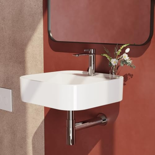 EMKE Eckiges Waschbecken Hochwertige Keramik Handwaschbecken Hängewaschbecken mit dünnem Rand Waschtisch Für Badezimmer Gäste-WC (400x400x110mm, Weiß)