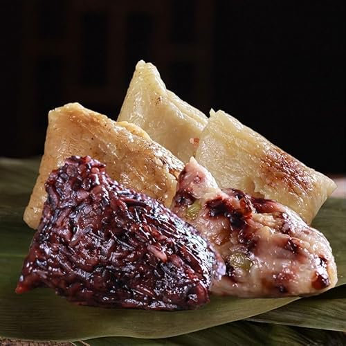Black rice honey dates＆bean paste Zongzi, Duanwu sweet Zongzi, nutritious purple Glutinous rice cakes, traditional hand-made cakes, Chinese snacks, dumplings, dessert (2 flavors,12 pcs)