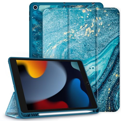 CACOE Hülle für iPad 9./8./7. Generation mit Stifthalter 10.2 Zoll | für iPad 10.2 Modell 2021/2020/2019, Ultradünne Schutzhülle aus TPU mit Standfunktion,Treibsand