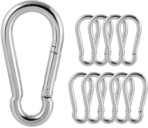 Wnddle 10er Set Karabiner-Haken 7 x 70 mm, Feuerwehr-Karabiner, Karabiner mit Schnappverschluss, Ideal für Schlüsselanhänger, Camping, Wandern, Reisen, Angeln, Rucksack (Silber).