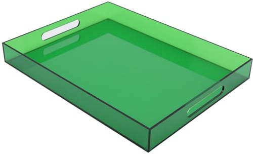Grand plateau rectangulaire de service décoratif en acrylique avec poignées - Pour bar, cuisine, fête, 43 x 33 cm, vert émeraude