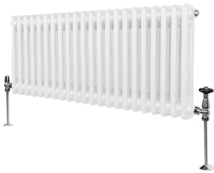 Traditional 2 Column Radiator 300mm x 1012mm Modern Central Heating Heater Gloss White Carbon Steel Horizontal Wall Mounted Kitchen Living Room Bathroom FREE Cleaning Brush Fixing Kit & Brackets
