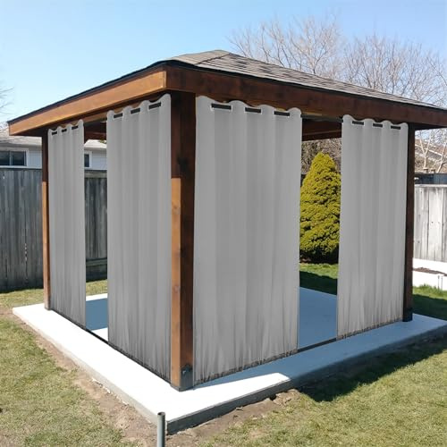 SK Studio Outdoor Vorhang Transparent Wetterfest mit Ösen, 1 Stück Sonnenschutz Winddicht Voile Gardinen Für Außenbereich Balkon Terrasse Grau, 254x244cm