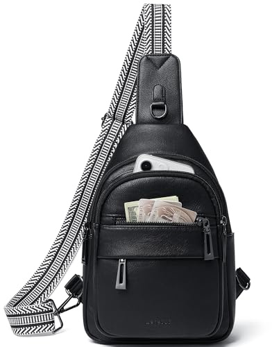 Leresas 7L Sling Bag für Damen, Crossbody-Tasche, Geldbörse, Bauchtasche, veganes Leder, Brusttasche, trendige Handtasche, Reisen, Anti-Diebstahl, Schwarz, Lässige Tragetasche