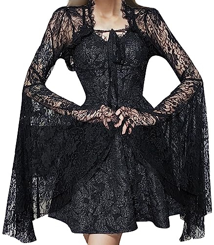 MODSGUE Sexy Goth Lace Bolero de Encaje Bolero Shrug Mujer Gótico Top Ligero Verano Shrugs Negro Chaqueta de Verano, Negro , L