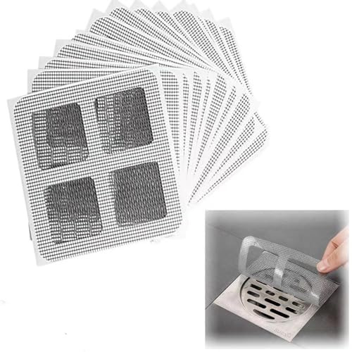Wobestod 50 Stück Abfluss Haarfänger, Einweg Abflussabdeckung 10 x 10cm Duschabfluss Mesh Aufkleber Abflusssieb für Badezimmer Waschbecken Duschen Badewannen Küche (Platz)
