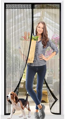 Fliegengittertüren, Magnetisches Fliegengitter für Die Tür, mit Starken Magneten und Durchgehendem Magic Tape-Verschluss, Funktioniert mit Vordertüren, Schiebetüren(Black,100 * 210cm)