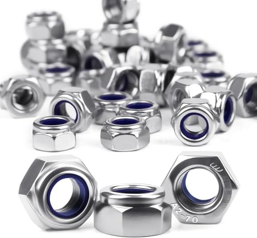 Tuercas hexagonales M5 de acero inoxidable A2 V2A, tuercas hexagonales autoblocantes, 15 unidades DIN985, tuercas de bloqueo Niro, tuercas de bloqueo autoblocantes, juego de tuercas de bloqueo