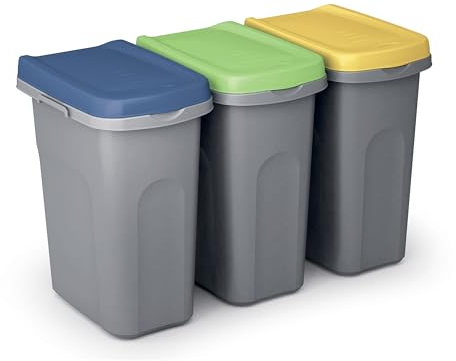 Casaria® 3x Cestino per Rifiuti Cucina 25L Set Coperchi Colorati Tenuta Odori Bidone in Plastica 39x24cm Raccolta Differenziata