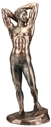 Veronese Design 11 3/4 Tätowierter Mann in Strumpfhose, Strething Pinup Pose, Kaltgussharz, Bronze-Finish Skulptur