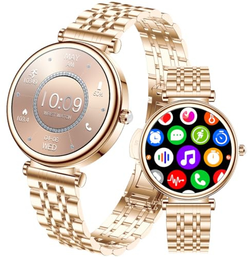 TAYSHILEY Orologio intelligente da donna con schermo a colori 1,25 pollici, impermeabile, fitness tracker, oro rosa, cardiofrequenzimetro e monitoraggio del sonno