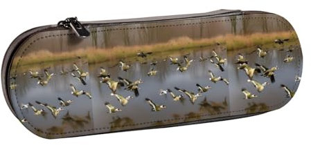 WURTON Jagd fliegende wilde Enten Druck Leder Federmäppchen Stil und Funktionalität - Vintage inspiriertes Leder-Federmäppchen