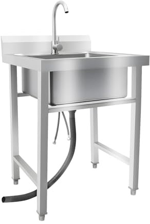 MEHOOSPVN Edelstahl Küchenspüle, Küche Spülbecken, Spüle, Camping Waschbecken, Mobile Spüle, Campingküche Multifunktions Waschtisch für Garage Garten Bar Singleküche Outdoor Edelstahl Spüle 93x60x60cm