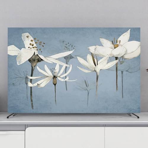 JANEMUA In Living Room TV Display Cover, Flower Pattern Sun/Dust-Proof Television Hood, For Desktop/Curved/Wall Mount/Desktop Monitor TV-2||49-52inch