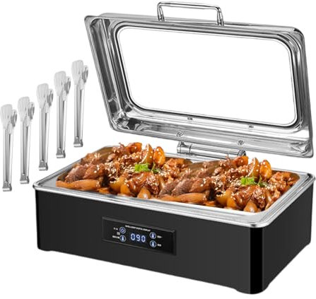 forplubossmmp Scaldavivande Elettrico in Acciaio Inox con capacità di 13,5 L, Pentola Scaldavivande con Touch Screen - 35-90 °C, Scaldavivande per Uso Commerciale (con 5 Clip per Alimenti),1-Grid