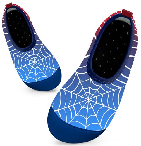 Mabove Badeschuhe Kinder Schwimmschuhe Wasserschuhe Schnell Trocknend Strandschuhe Aquaschuhe für Jungen Baby Beach Pool(Spinnennetz Rot Blau,32/33 EU)