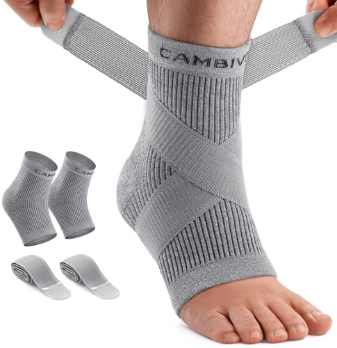 CAMBIVO Sprunggelenkbandage mit verstellbaren Bändern, Bandage Fußgelenk für Rechts und Links, Knöchelbandage für Alltag, Atmungsaktive Fußbandage für Sport, Erholung, Arbeiten Grey L