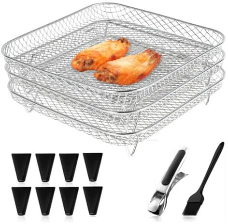 Accesorios Airfryer Acero Inoxidable 304 – Rejillas Cuadradas Apilables 20 cm (25,5 cm diagonal) compatibles con COSORI Turbo Tower Pro 10,8L, Russell Hobbs XXL 8L, Ninja Airfryer
