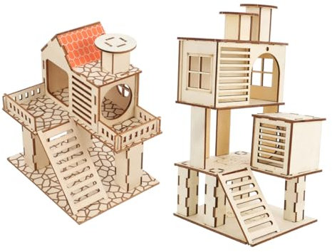 Kisangel Cachette 2 Pièces en Bois pour Hamster Plateformes Et Nid pour Petits Animaux