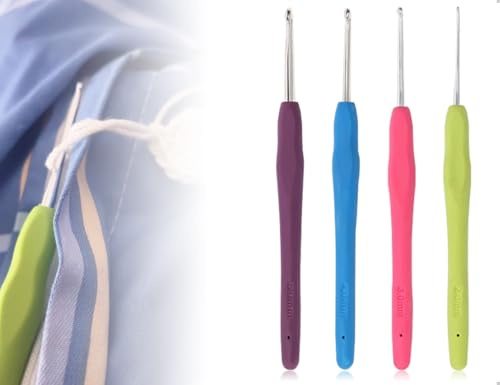 Emezddo 4 Stück Häkelnadel Set,Aluminium Ergonomische Stricknadel mit Bunte Silikongriff,verwendet für Garnhandwerk Handgestrickten Pullovern Schals Taschen Hüten Socken(2/3/4/5 mm)
