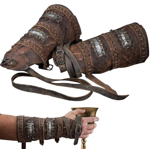 Liakyunf Armschützer Mittelalter, Mittelalterliche Geprägte Armschienen, Traditioneller Bogenschießen Schießhandschuh, 3 Finger-Schutz Handschuhe, Halloween Kostümzubehör Für Mottoparty