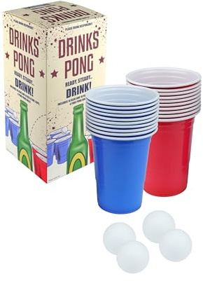 HENBRANDT 4 x Beer Pong Game Set 24-Piece 16oz Blue and Red Plastic Cups for Students Birthday Parties Hen Party Stag Do Summer Fun Drinking Bar Games for Adults
