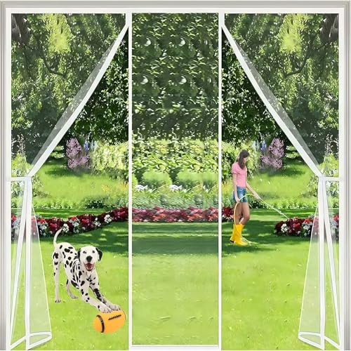 Magnet Fliegengitter Tür Vorhang für Holz, Eisen, Aluminium Türen und Balkon, Kinderleichte Klebemontage,280x210cm Weiß