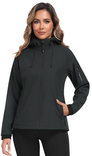MoFiz Giacca softshell da donna con cappuccio, impermeabile leggera per corsa, ciclismo, escursionismo Grigio EU XL