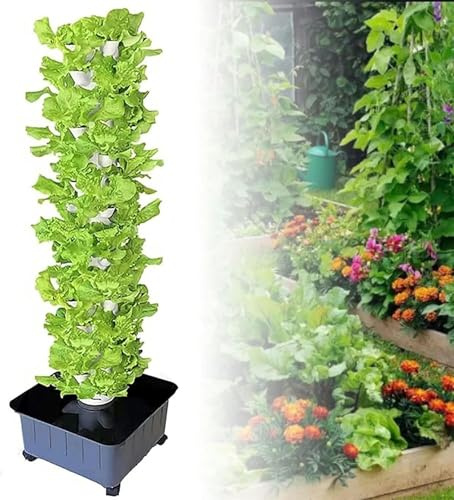 ZHJOPP Kit di Coltivazione idroponica, 45 Macchie di Piante, Torre di Coltivazione Verticale, Serbatoio dell'Acqua Rimovibile, Adatto per Frutta e Verdura