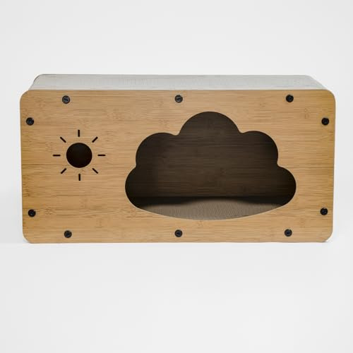 Katzenhöhle mit Kratzbrett – 2-in-1 Katzenhaus & Kratzmöbel – stabil & nachhaltig – aus Holz & Wellpappe – 59,5 × 29,5 × 29 cm – Rückzugsort & Spielplatz für Katzen
